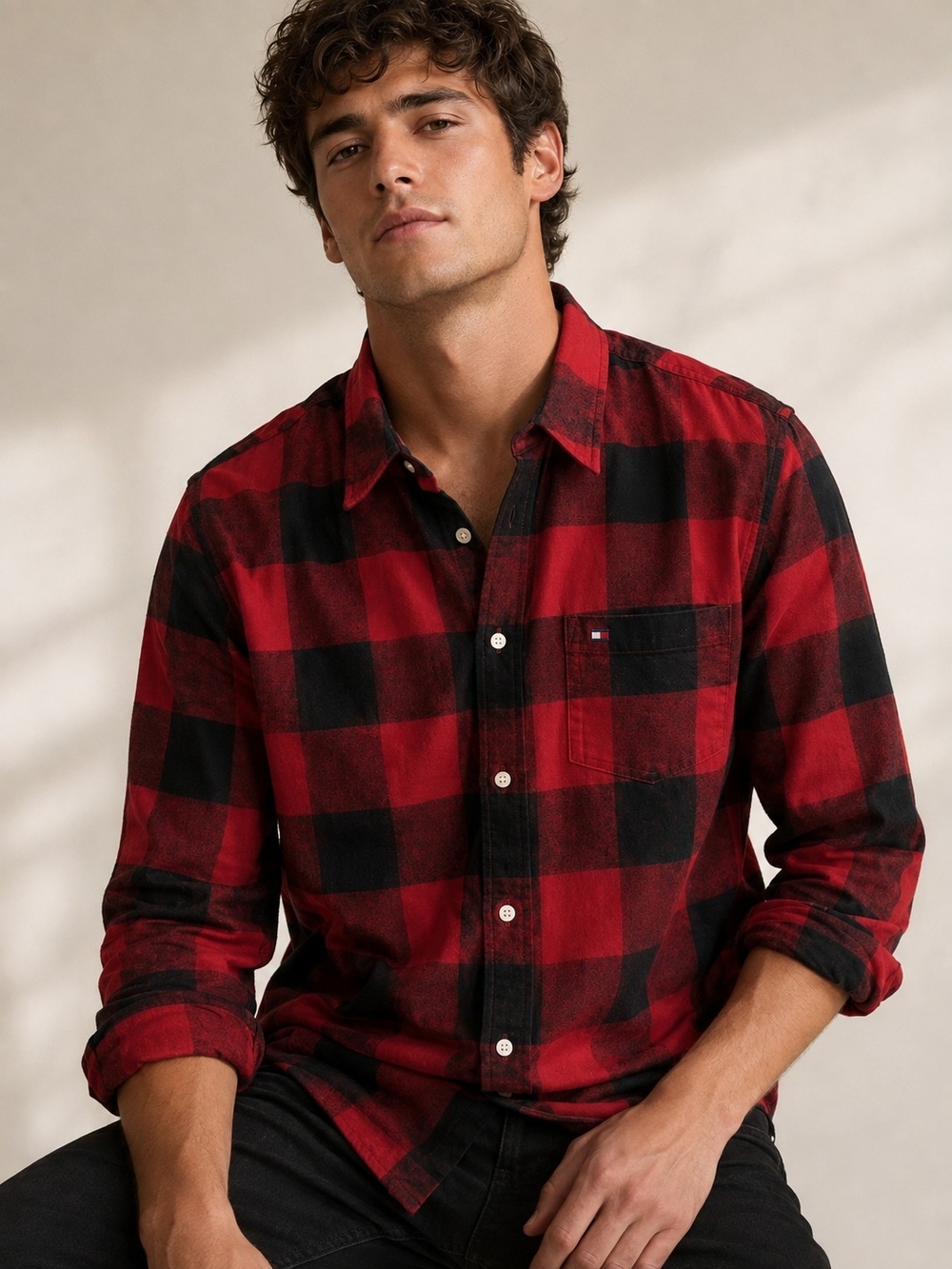 Tommy Hilfiger Red and Black Buffalo Plaid Button-Down Shirt